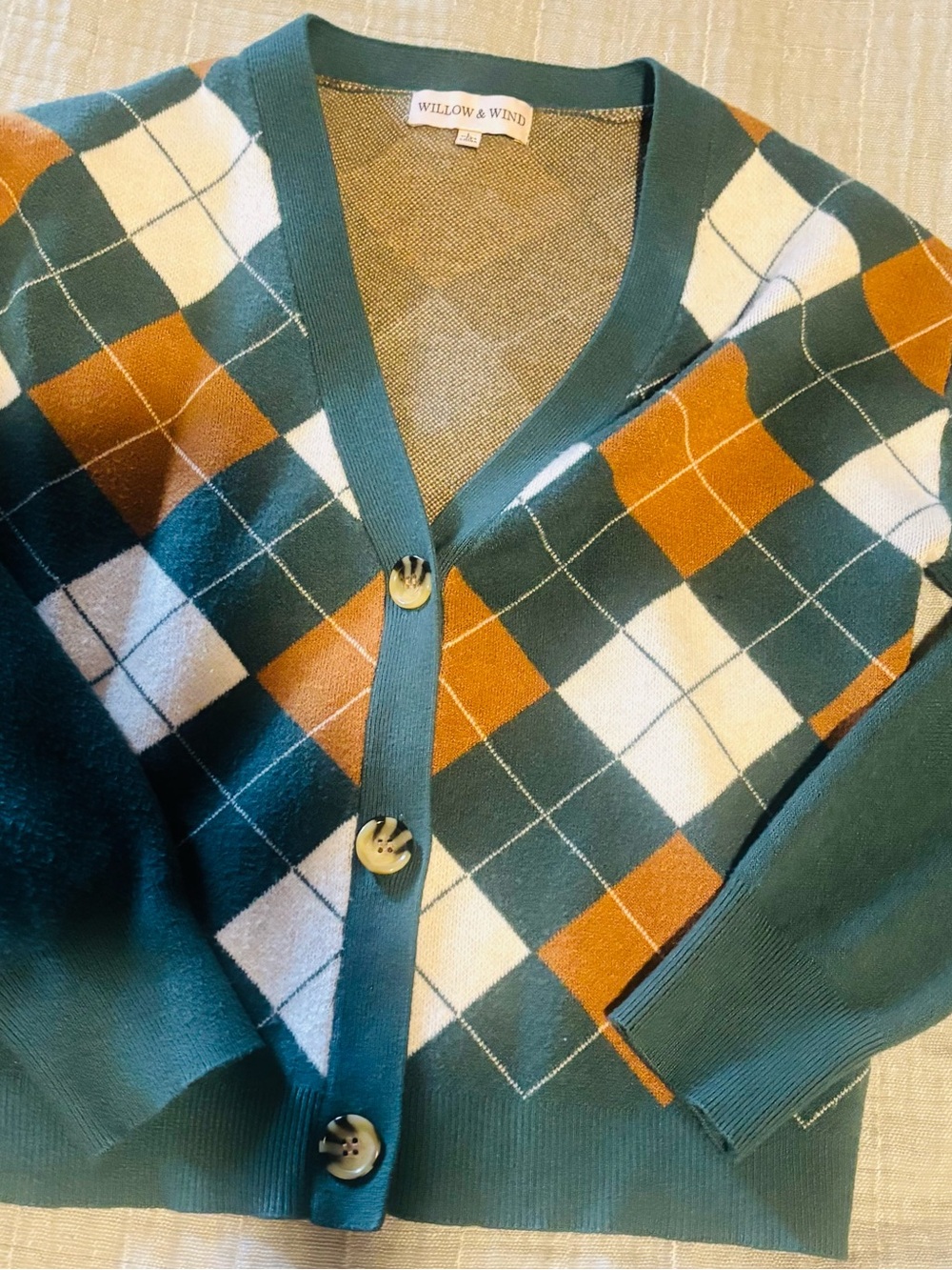 Willow & Wind Women's Teal Argyle Button-Front Cardigan Sweater
